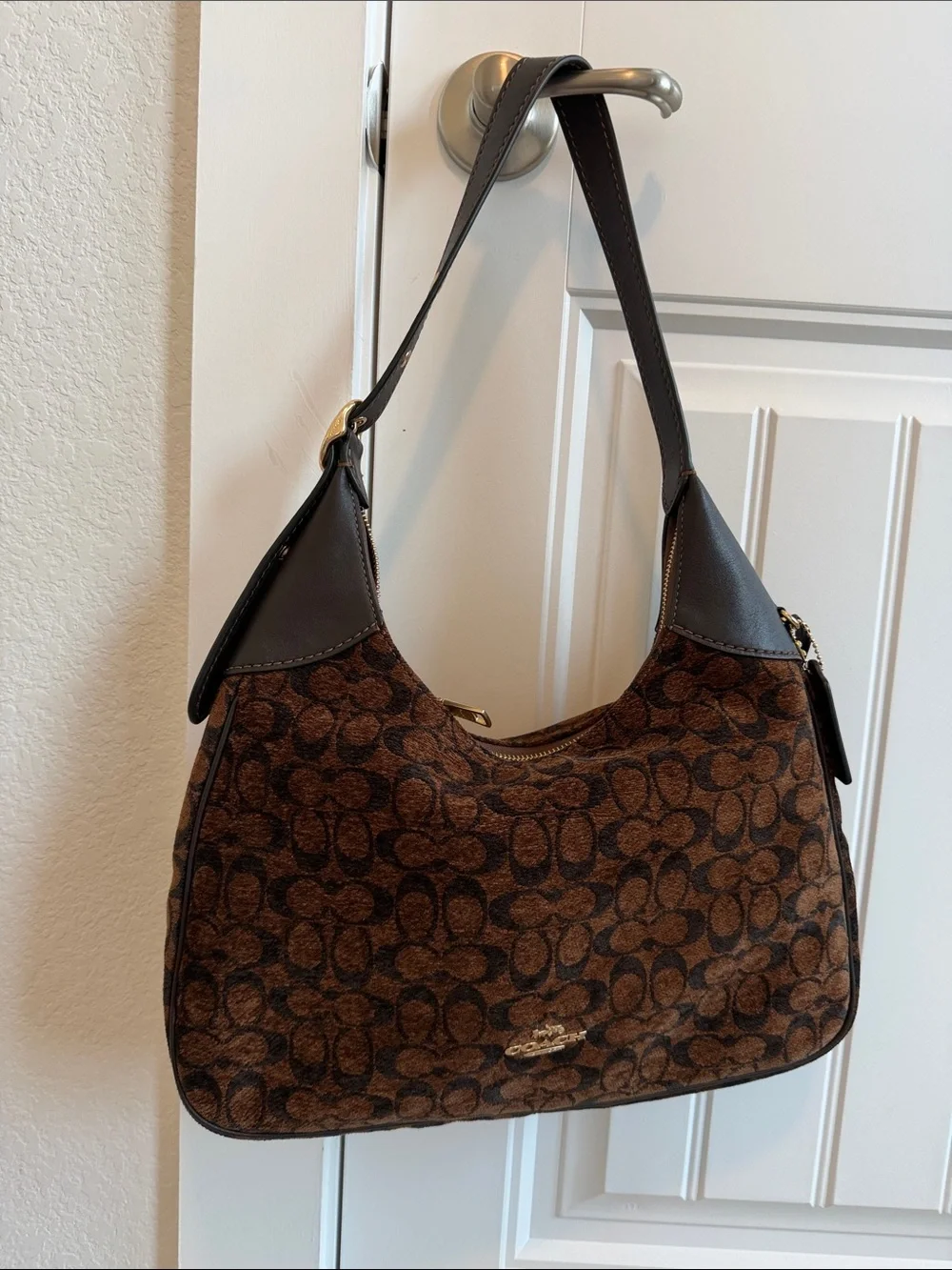 Coach Ella Brown Signature Corduroy Hobo with Dark Trim
